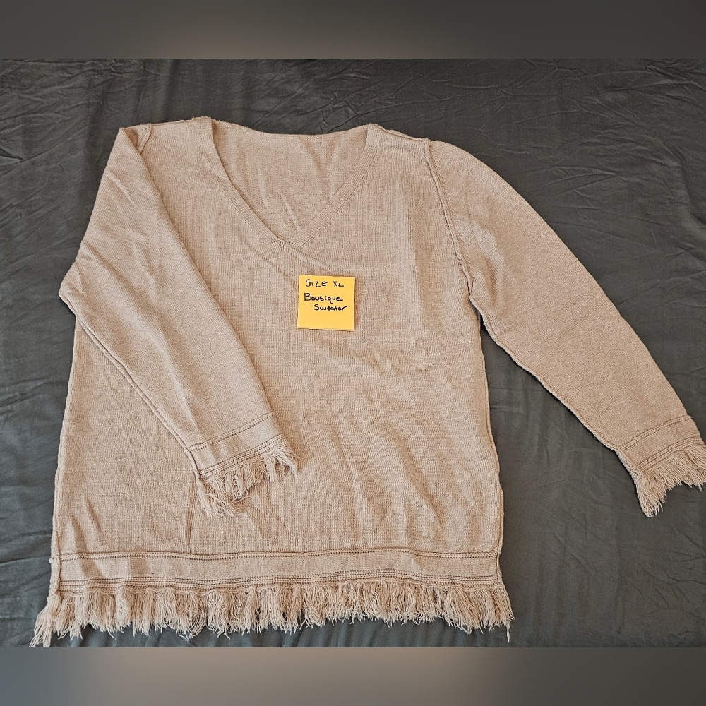 Beige/Neutral Fringe Sweater